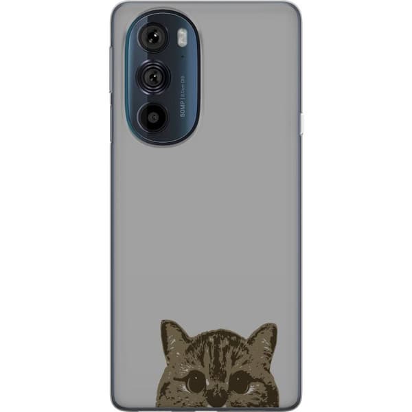 Motorola Edge 30 Pro Läpinäkyvä kuori Harmaa kissan katse - tyylikäs kissa suunnittelu harmaalla taustalla