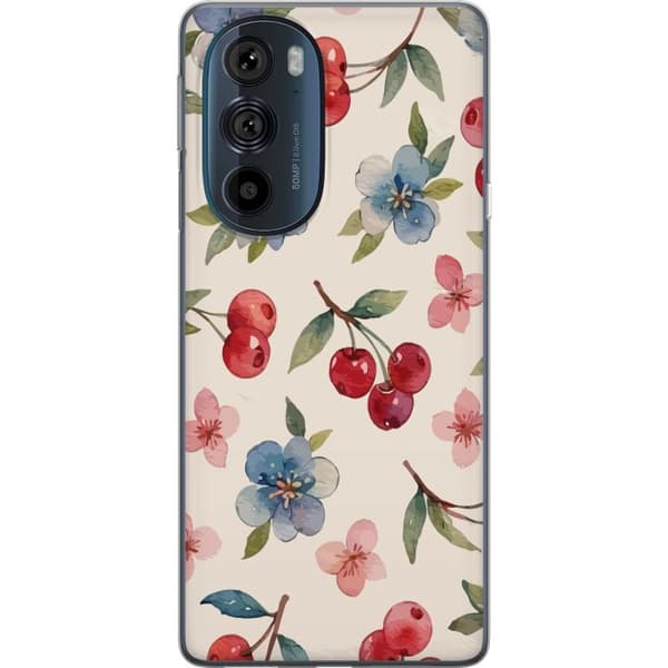 Motorola Edge 30 Pro Genomskinligt Skal Bär & Blommor – mönster med blå blommor och skogsbär