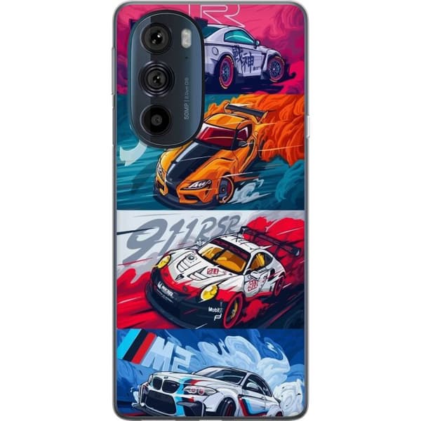 Motorola Edge 30 Pro Gennemsigtig cover Hurtige Biler - Tegnet Mønster med Action