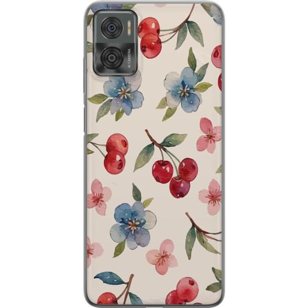 Motorola Moto E22i Gennemsigtig cover Bær & Blomster - mønster med blå blomster og skovbær