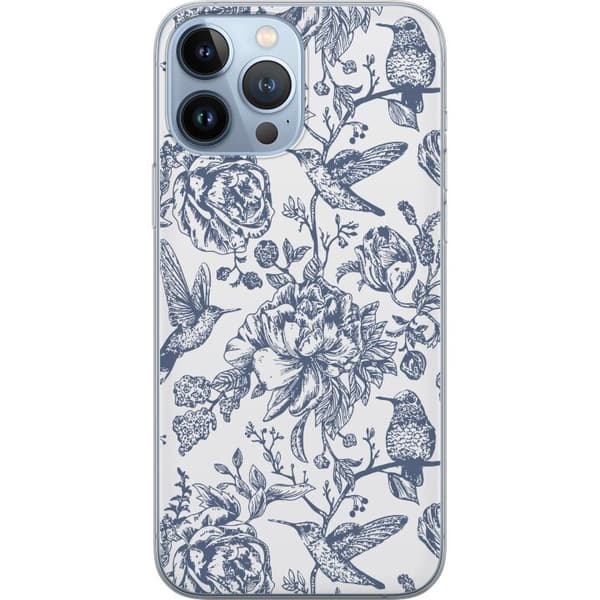 Apple iPhone 13 Pro Max Gennemsigtig cover Blomster & Fugle - Romantisk Vintage-stil Mønster