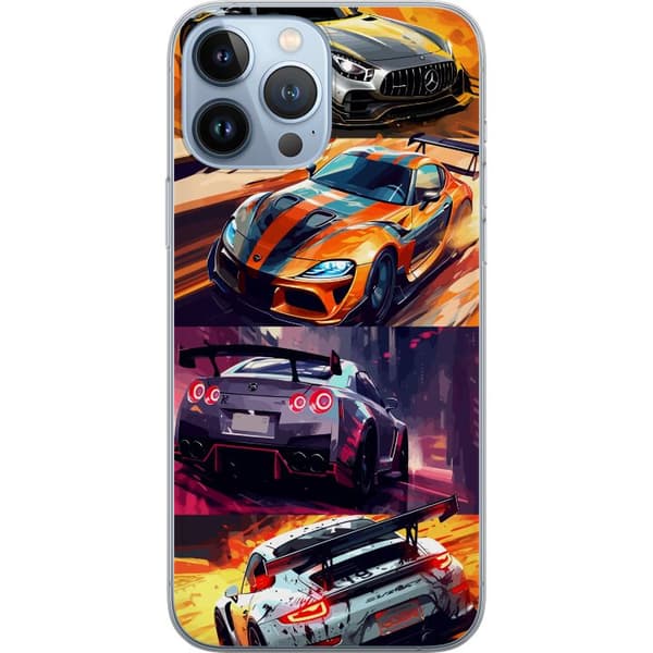 Apple iPhone 13 Pro Max Gennemsigtig cover Rallyfeber - fartfyldt motiv med rallybiler