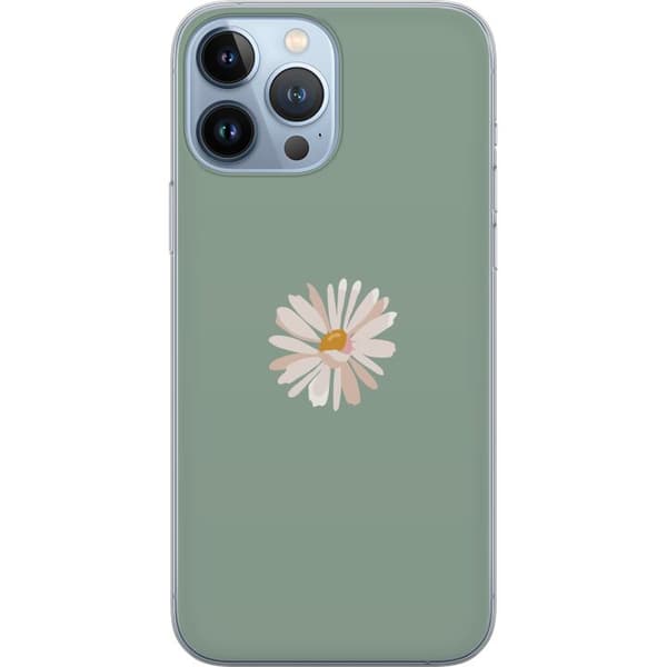 Apple iPhone 13 Pro Max Gennemsigtig cover Grøn Minimalblomst - stilfuld blomst på grøn baggrund