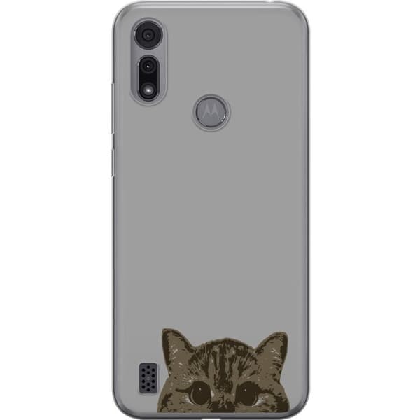 Motorola Moto E6i Genomskinligt Skal Grå Kattblick – stilren kattdesign med grå bakgrund