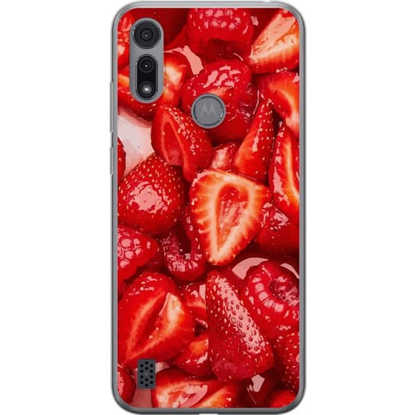 Motorola Moto E6i Genomskinligt Skal Jordgubbsmönster – sött motiv med sommarkänsla