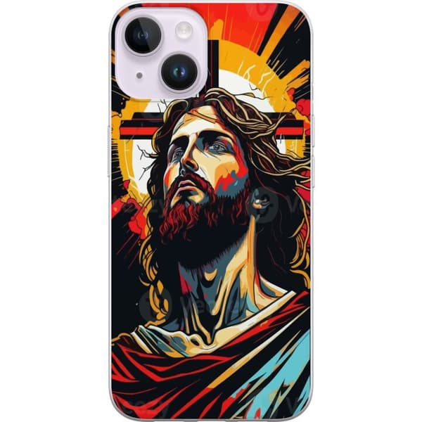 Apple iPhone 14 Plus Genomskinligt Skal Jesus & Kort – religiöst motiv med djup symbolik