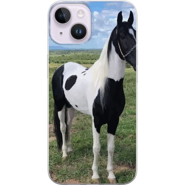 Apple iPhone 14 Plus Gennemsigtig cover Hestemagi - stiliseret hest i en rolig farveskala