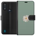 Miniatyrbild 1 av 3: Motorola Moto E6i Plånboksfodral Grön Minimalblomma – stilren blomma på grön bakgrund