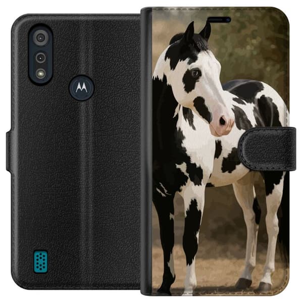 Motorola Moto E6i Plånboksfodral Vacker Häst – elegant illustration av hästmotiv
