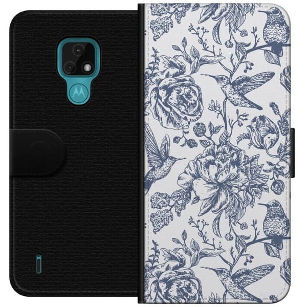 Motorola Moto E7 Plånboksfodral Blomster & Fåglar – romantiskt mönster i vintage-stil