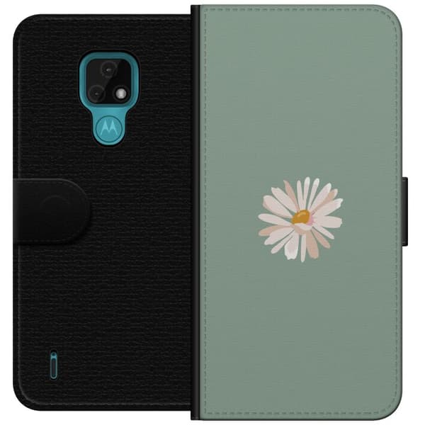 Motorola Moto E7 Lommeboketui Grønn Minimalblomst - stilren blomst på grønn bakgrunn