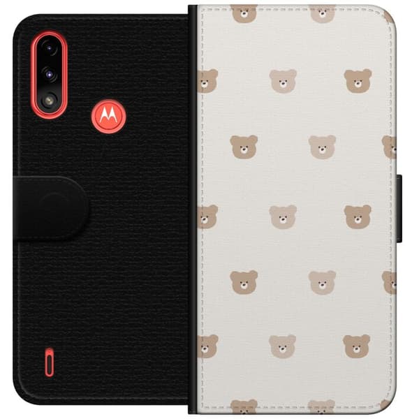 Motorola Moto E7 Power Tegnebogsetui Teddybaggrund - søde teddybjørne mod en blød baggrund