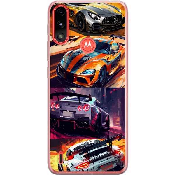 Motorola Moto E7 Power Genomskinligt Skal Rally Fever – fartfyllt motiv med rallybilar