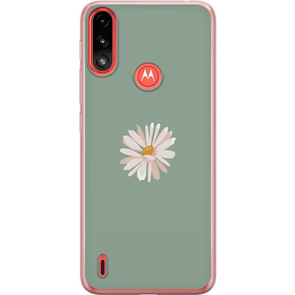 Motorola Moto E7 Power Genomskinligt Skal Grön Minimalblomma – stilren blomma på grön bakgrund