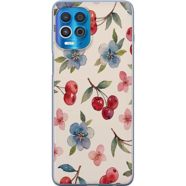 Motorola Edge S Genomskinligt Skal Bär & Blommor – mönster med blå blommor och skogsbär