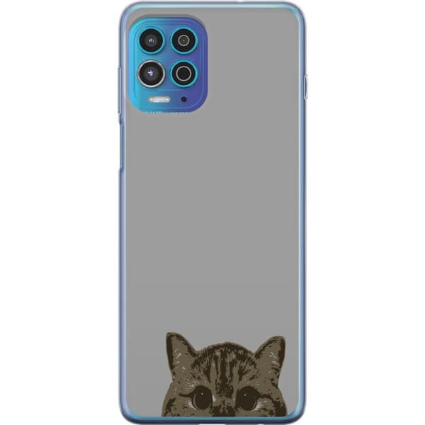 Motorola Moto G100 Gjennomsiktig deksel Grå Kattblikk - stilren katte design med grå bakgrunn