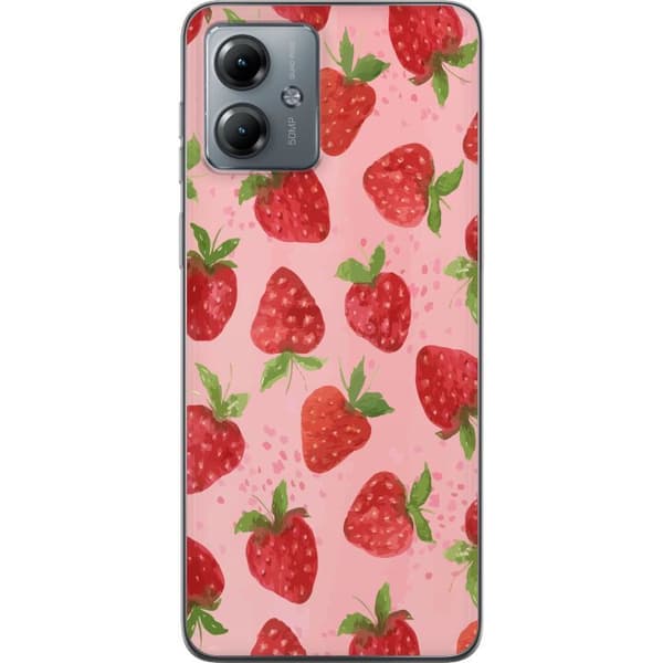 Motorola Moto G14 Gennemsigtig cover Jordbærdrømme - Retro-stil jordbærmønster