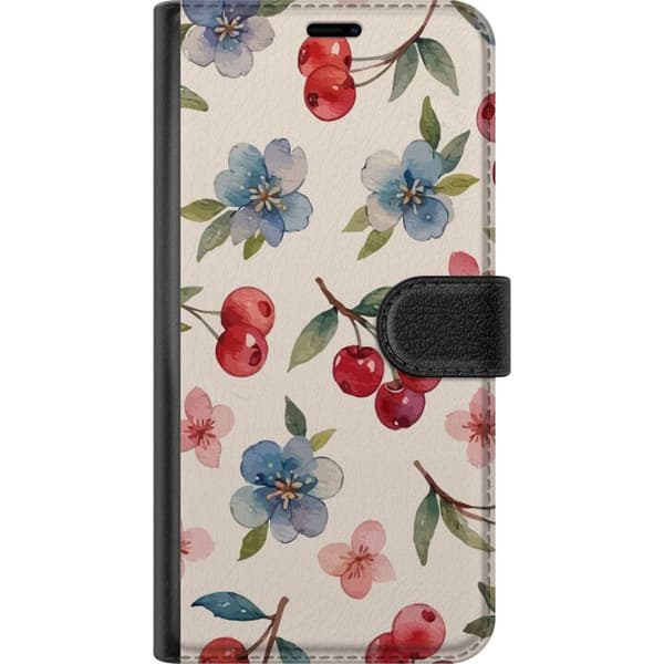 Motorola Moto G15 Power Lommeboketui Bær & Blomster - mønster med blå blomster og skogsbær