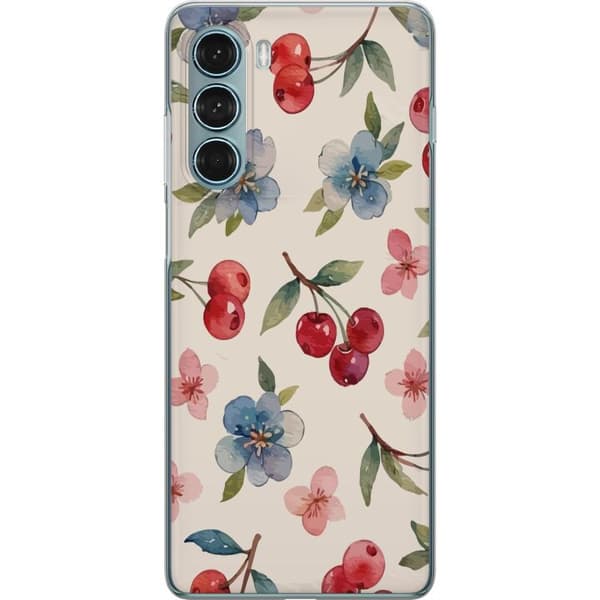 Motorola Moto G200 5G Genomskinligt Skal Bär & Blommor – mönster med blå blommor och skogsbär