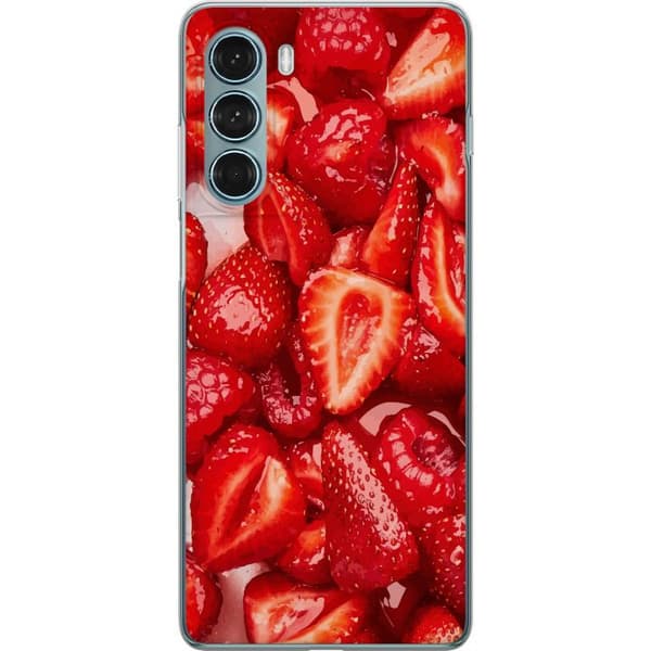 Motorola Moto G200 5G Gjennomsiktig deksel Jordbærmønster - søtt motiv med sommerfølelse