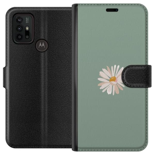 Motorola Moto G30 Lompakkokotelo Vihreä Minimalikukka - tyylikäs kukka vihreällä taustalla