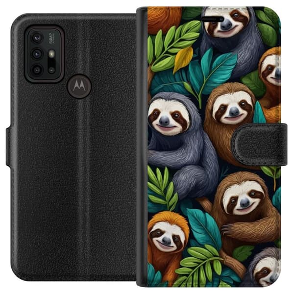 Motorola Moto G30 Lompakkokotelo Sengångarstil - rentoutunut muotoilu söpöllä laiskiaalla
