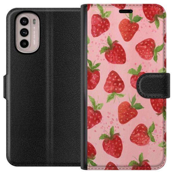 Motorola Moto G31 Lompakkokotelo Mansikkahaaveet - Retrot tyyli mansikkakuviointi