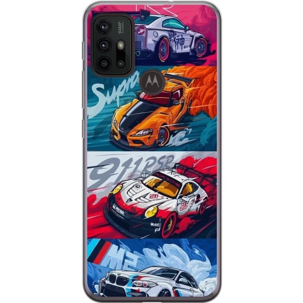 Motorola Moto G30 Läpinäkyvä kuori Nopeat Autot - Piirretty Kuvio Toiminnalla