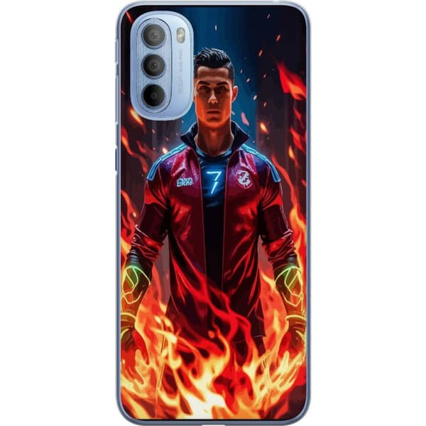 Motorola Moto G31 Läpinäkyvä kuori Ronaldo Inferno - jalkapallolegenda liekeissä