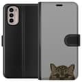 Miniatyrbild 1 av 3: Motorola Moto G41 Plånboksfodral Grå Kattblick – stilren kattdesign med grå bakgrund