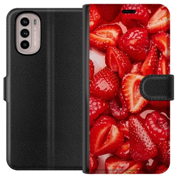 Motorola Moto G41 Tegnebogsetui Jordbærmønster - sødt motiv med sommerstemning