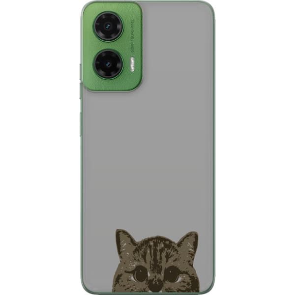 Motorola Moto G35 Genomskinligt Skal Grå Kattblick – stilren kattdesign med grå bakgrund