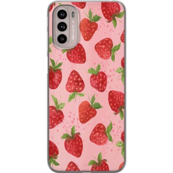 Motorola Moto G41 Genomskinligt Skal Strawberry Dreams – jordgubbsmönster i retrostil