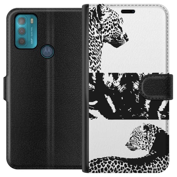 Motorola Moto G50 Plånboksfodral Leopard Faces – trendigt mönster med leopardansikten