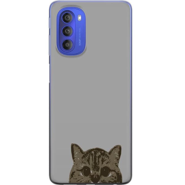 Motorola Moto G51 5G Gennemsigtig cover Grå Katteblik - stilfuld kat design med grå baggrund