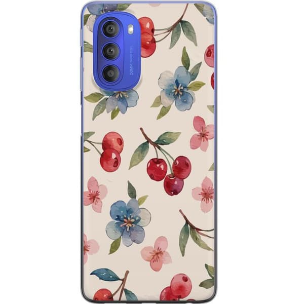 Motorola Moto G51 5G Gennemsigtig cover Bær & Blomster - mønster med blå blomster og skovbær