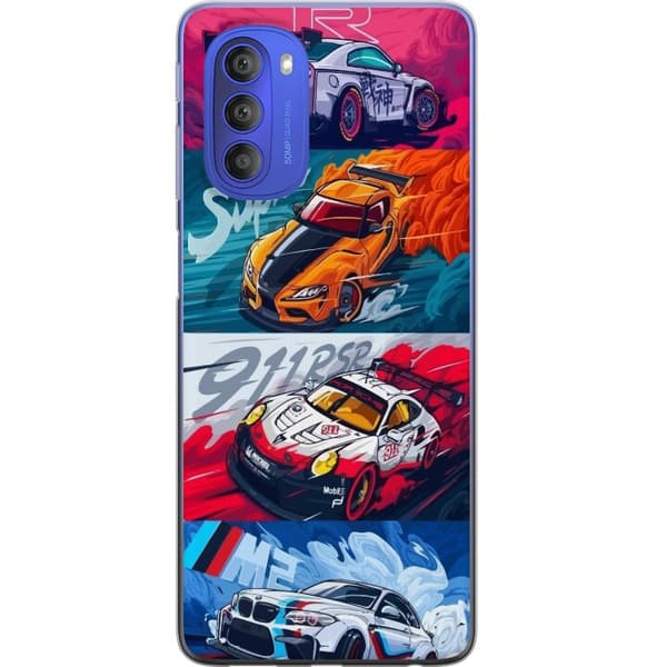 Motorola Moto G51 5G Läpinäkyvä kuori Nopeat Autot - Piirretty Kuvio Toiminnalla