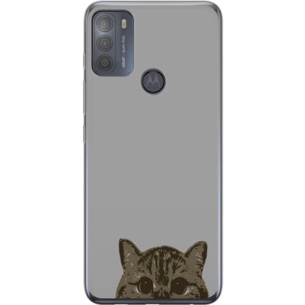 Motorola Moto G50 Läpinäkyvä kuori Harmaa kissan katse - tyylikäs kissa suunnittelu harmaalla taustalla