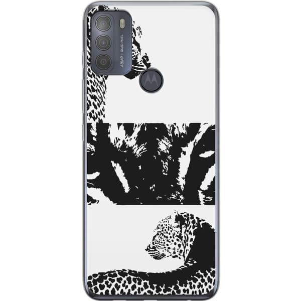Motorola Moto G50 Genomskinligt Skal Leopard Faces – trendigt mönster med leopardansikten