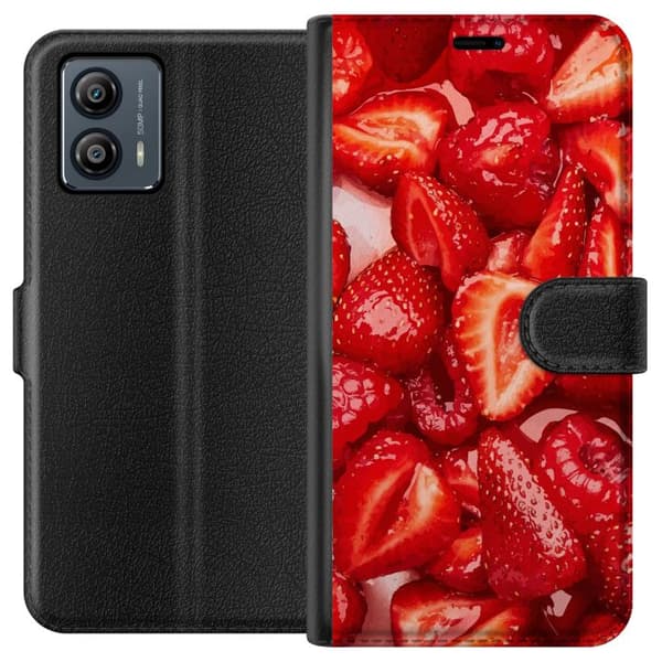 Motorola Moto G53 Tegnebogsetui Jordbærmønster - sødt motiv med sommerstemning