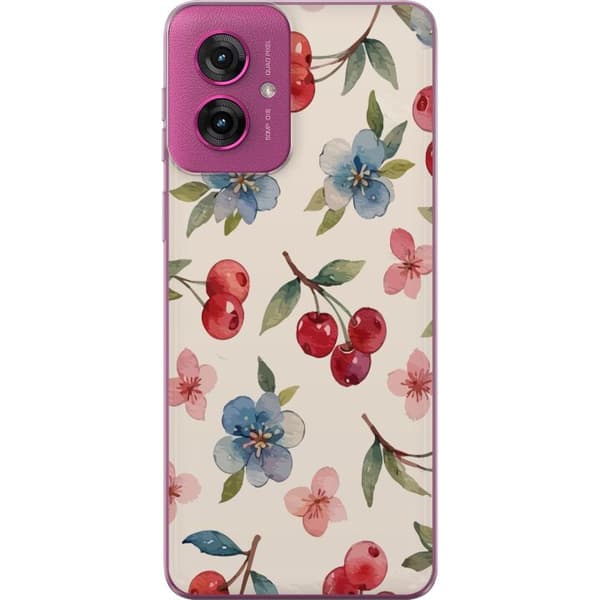 Motorola Moto G55 Läpinäkyvä kuori Marjat & Kukat - kuvio, jossa on sinisiä kukkia ja metsänmarjoja