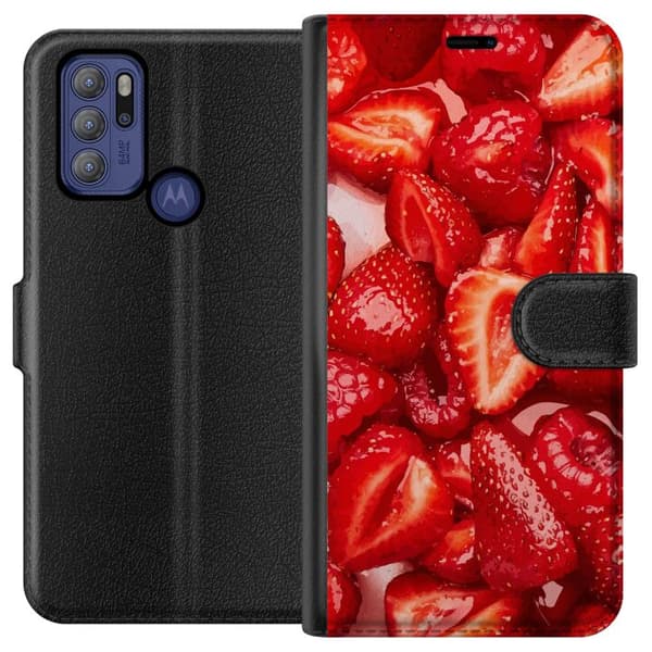 Motorola Moto G60S Plånboksfodral Jordgubbsmönster – sött motiv med sommarkänsla