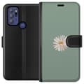 Miniatyrbild 1 av 3: Motorola Moto G60S Plånboksfodral Grön Minimalblomma – stilren blomma på grön bakgrund