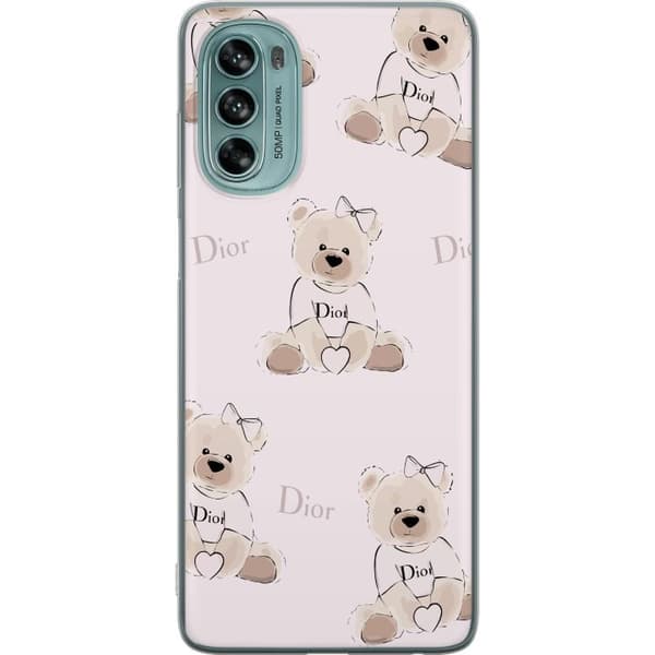 Motorola Moto G62 5G Genomskinligt Skal Teddy Dior Vibes – lyxig nalle i fashionstil