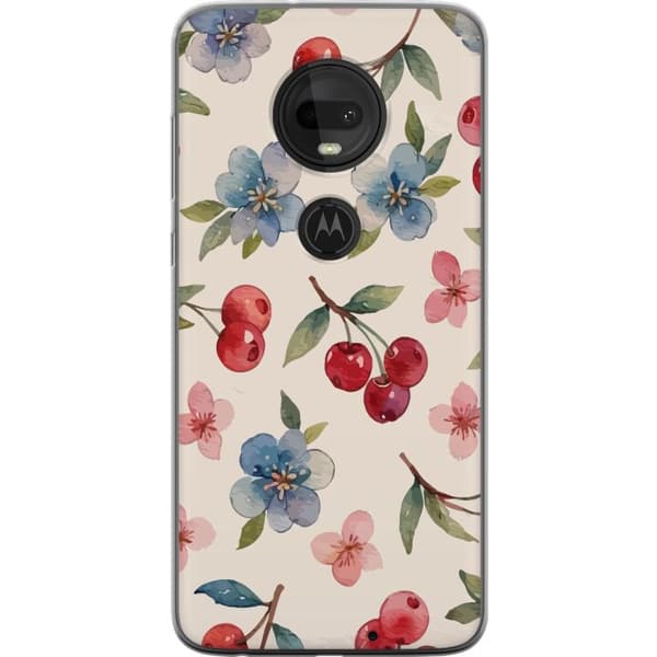 Motorola Moto G7 Genomskinligt Skal Bär & Blommor – mönster med blå blommor och skogsbär