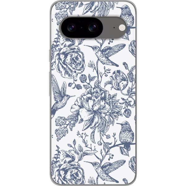 Google Pixel 8 Genomskinligt Skal Blomster & Fåglar – romantiskt mönster i vintage-stil