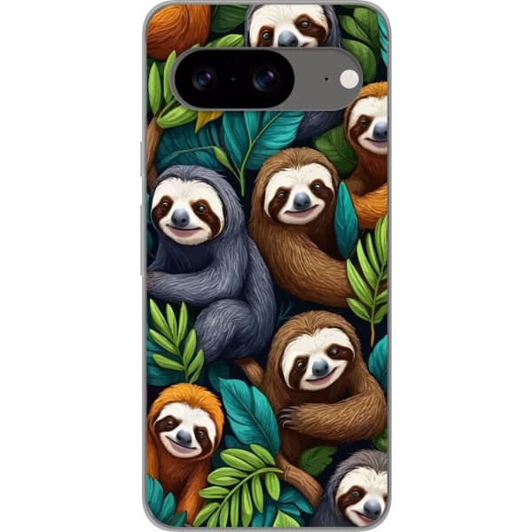 Google Pixel 8 Gennemsigtig cover Sengångarstil - afslappet motiv med sød dovendyr