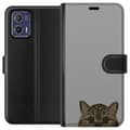 Miniatyrbild 1 av 3: Motorola Moto G73 Plånboksfodral Grå Kattblick – stilren kattdesign med grå bakgrund