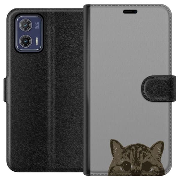 Motorola Moto G73 Plånboksfodral Grå Kattblick – stilren kattdesign med grå bakgrund