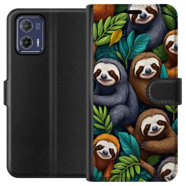 Motorola Moto G73 Tegnebogsetui Sengångarstil - afslappet motiv med sød dovendyr